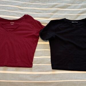 3/$25 Zara Black and Red V-Neck T-Shirts